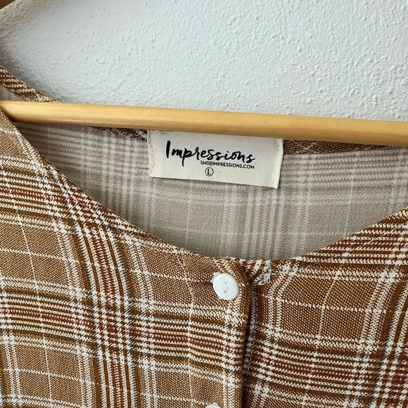 Impressions Tan Plaid Button-Up Dress - Picture 3 of 6